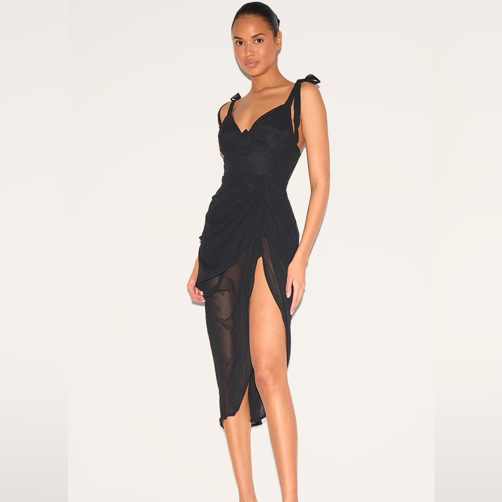 PLT Black draped midi dress Brand new size 8
